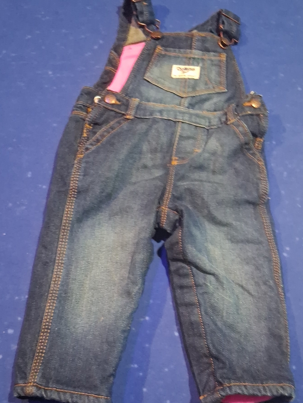 OshKosh B'gosh Dark Blue Denim Overalls with Pink Trim